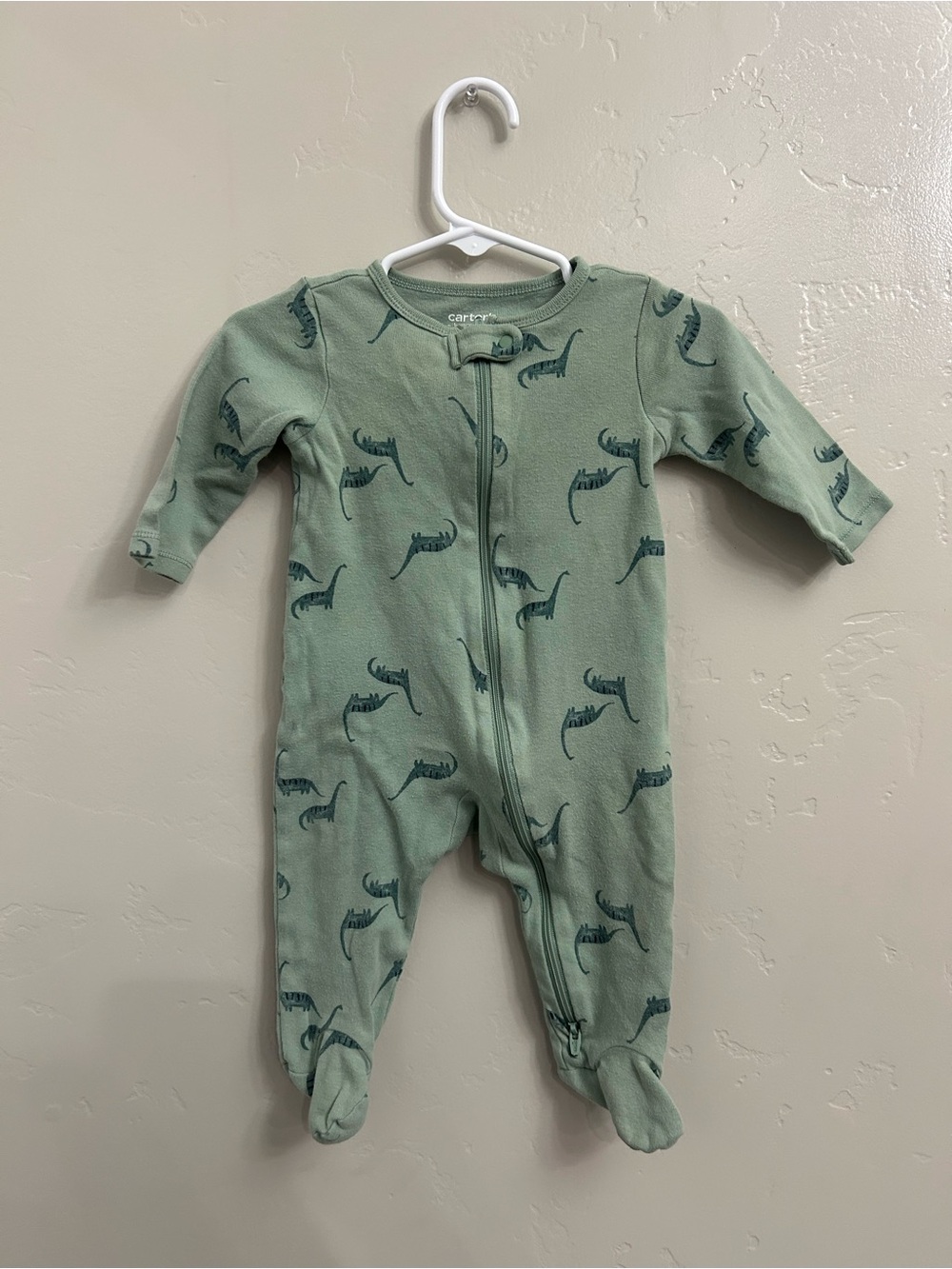 Carter's Sage Green Dino Footed One-Piece